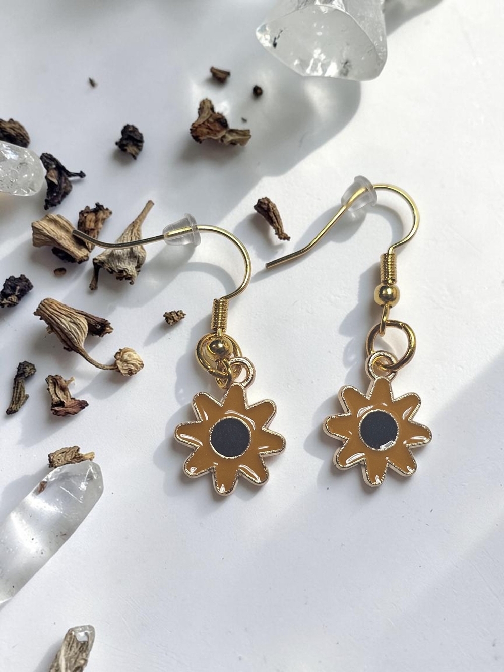 Gold Sunflower Dangle Earrings  Women Jewelry